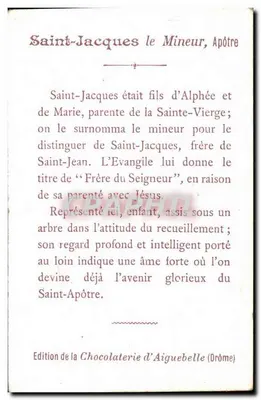 São Jacinto o Menor Apóstolo — Edição da Chocolateria de Aiguebelle (Drôme) — Verso