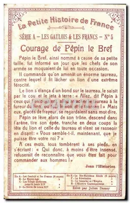 Pépin o Breve — corta a cabeça do leão e a do touro — Série A, N°5, Editado por Julien Damoy — Verso