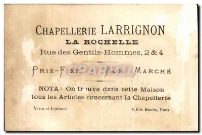 Faisão Dourado — Publicidade para a chapeleria Larrignon — Editor Faisão Dourado — Verso