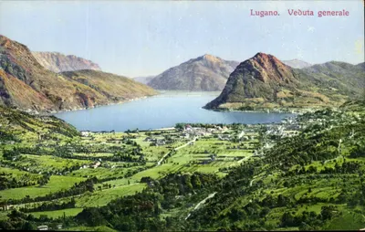 Lugano. Veduta generale — vista panorâmica do lago e das montanhas — Paul Bander, Zürich 5092