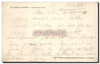 Les Sables d'Olonne — Les Roches noires — Wydawnictwo Artystyczne Raymond Bergevin — Rewers