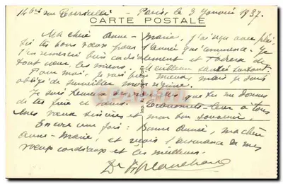 Statki żaglowe na porcie — widok morski — kartka pocztowa datowana 3 lutego 1937 — Rewers