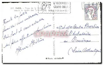 Place de la Concorde — Estátua da Marianne a cavalo — Foto verdadeira, editada por ABEILLE-CARTES — Verso