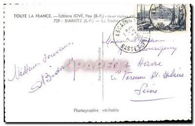 Le Rocher de la Vierge — Biarritz — Wydawnictwo JOVÉ, Pau — Rewers
