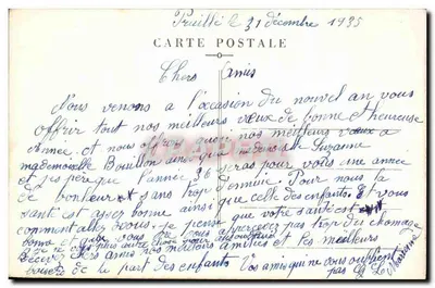 Violetas e aldeia nevada — Boa Ano — Carta postal — Verso