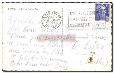 Parigi - L'Arco di Trionfo — Edizioni CHANTAL, n°6 — Verso