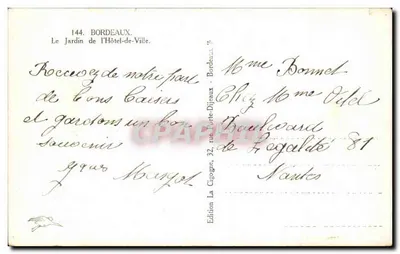 Bordeaux — Ogród Hôtel-de-Ville — Wydawnictwo La Porte-Dijcaux — Rewers