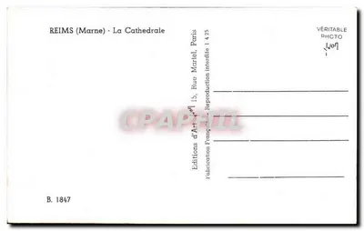 Reims - Katedra — widok fasady gotyckiej — Éditions d'Art Français, Paryż — Rewers