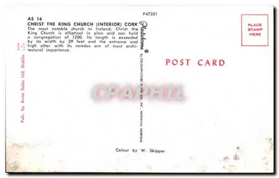 Igreja do Rei Cristo (interior) — Cork, Irlanda — editor: Colourpicture Publishers, Inc. e Avon Sales Ltd. Dublin — Verso