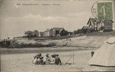 Royan - Robinson — plaża z namiotami i grupami — Cliché Braun, depôt