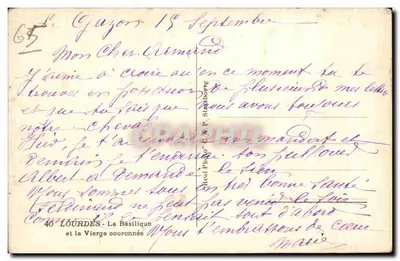 Lourdes — Bazylika i Panny Maria upomniana — wydawca 'Cap' n°40 — Rewers