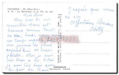 Lourdes - 65 (Htes-Pyr.) — Bazylika i Pic du Jer — IMP. MACON — Rewers