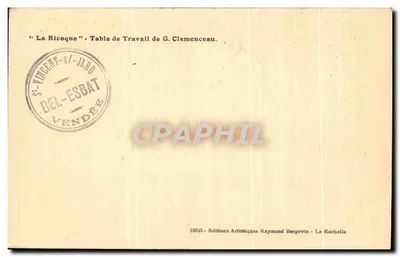 La Bicoque — Mesa de Trabalho de G. Clemenceau — Edições Art. Raymond Bergevin — Verso