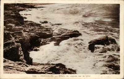 Bilhete postal antigo Prefailles Efeitos de Ondas na Costa