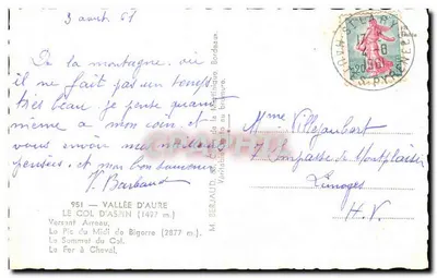 Sottopasso del Col d'Aspin — vista panoramica con pecore e strada — editore Tito — Verso