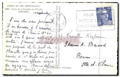 Arco do Triunfo — Paris — Edições de arte 'Guy' — Verso