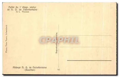 Abadia N.D. de Clairefontaine — Piso do primeiro andar, estátua de N.D. de Clairefontaine — Foto Théo Naets, Schaezbeeck — Verso