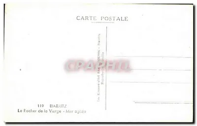 O Rocher de la Vierge — Mar agitado — Les Éditions d'Art Barhoussse, Biarritz, n°119 — Verso