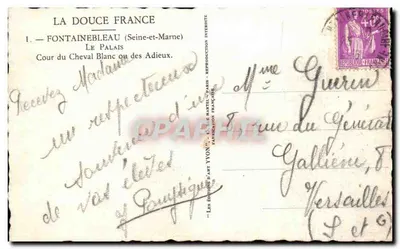 Fontainebleau — O Palácio ou Adeus — Éditions d'Art Yvon — Verso