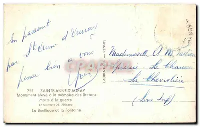 CPA Sainte Anne d'Auray Monument eleve a la memoire des Bretons morts a la guerre — Verso