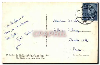 Giralda z ulicy Mateo Gago — Wydawca: Heliotela Artística, n°27 — Rewers