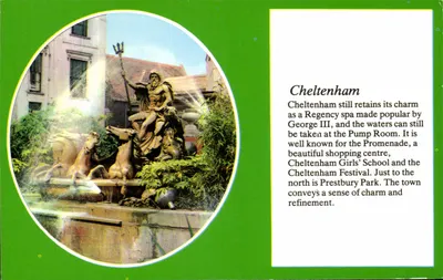 Cheltenham — vista da fonte de Netuno — Photo Precision Limited, série TextView, n° CHS 156