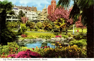 Lago das Lírios, Jardins Centrais, Bournemouth, Dorset — Fotografia colorida de John Hinde, F.R.P.S.