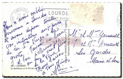 Lourdes — Bazylika i Pic du Jer — Wydawnictwo P. Doucet, nr 38 — Rewers