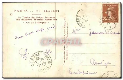 Cartolina d'epoca Parigi In Giro La Tomba del Soldato Sconosciuto Militaria — Verso