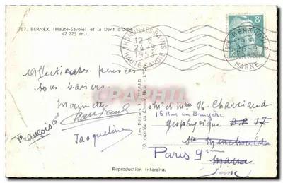 Bernex (Haute-Savoie) et la Dent d'Oche — éditeur Les Éditeurs J. CENARD - LYON, n° 787 — Verso