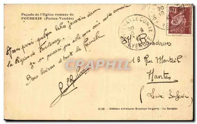 Fachada da Igreja Romana de Foussais (Poitou-Vendée) — Edições Artísticas Raymond Bergerin, n° St.98 — Verso