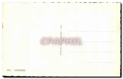 Jaskinia Lourdes — widok na statuę, jaskinię i świątynię — Éditions Médi-Pyrenées, Pau, n° 325 — Rewers