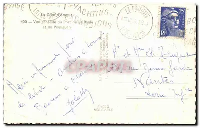 La Côte d'Amour — Vue générale du Port de La Baule et du Poulguen — Éditions Forantiques Impr. Mabille, Chambéry — Verso