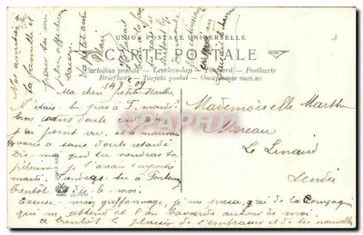Wzdłuż rzeki — krajobraz rzeczny z łódką — Union Postale Universelle — Rewers