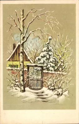 Paisagem invernal — casa e árvore branca sob a neve — n°767/3