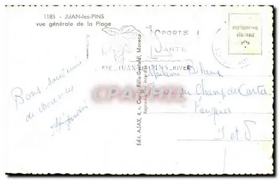 Juan-les-Pins — visão geral da praia — Edit. AJAX, n°1185 — Verso