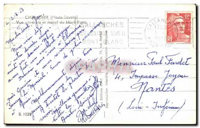 Chamonix — Vue générale et massif du Mont-Blanc — Éditions J. Lorf — Verso