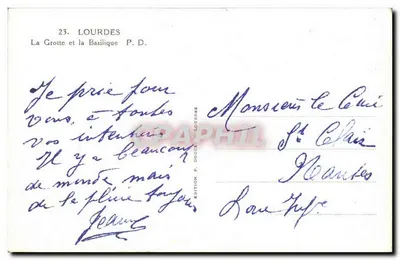 Lourdes — De Grot en de Basiliek — Uitgave P. Doucet, Lourdes, n°23 — Achterkant