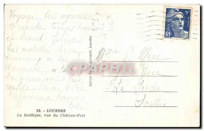 Lourdes — Bazylika, widok z Castel-Fort — Wydawnictwo Primo Quinault, nr 33 — Rewers