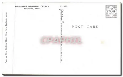 Igreja Memorial Unitária — Fairhaven, Mass. — Pub. by New Bedford News Co., New Bedford, Mass. — Verso