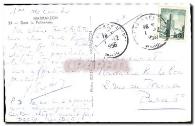 Stara pocztówka Marrakech W Palmierni Maroka — Rewers