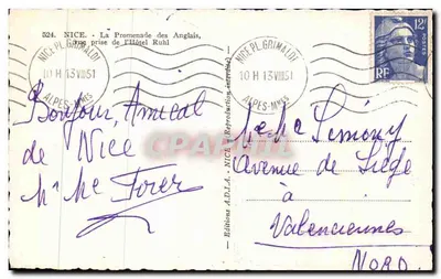 Nice - Promenada Anglijska, widok z Hotele Ruhl — Wydawnictwo A.D.I.A. nr 524 — Rewers