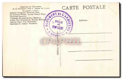 Podpis Przymierza — 11 listopada 1918 — L'H., Paryż — Rewers