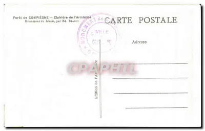 Las COMPIÈGNE — Las Armistycyjny — Pomnik Rana, wyd. BRANDT — Rewers