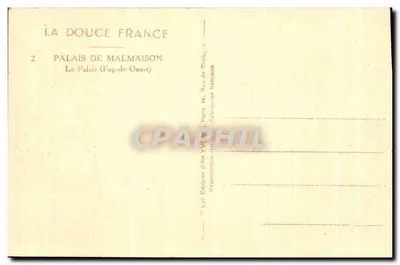Palais de Malmaison — Façade Ouest — Éditions d'Art YV, Paris — Rewers
