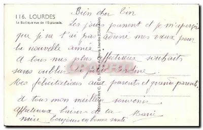 Lourdes — Bazylika widziana z Esplanade — Wydawca Alain, nr 116 — Rewers