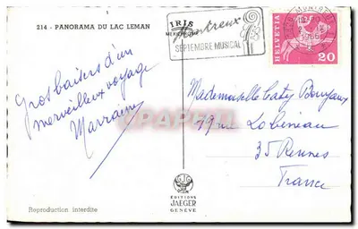 Jezioro Leman — panorama — Wydawnictwo Jaeger, Genewa, nr 214 — Rewers