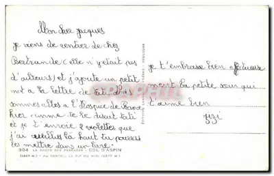 Antieke ansichtkaart La Rote des Pyrenees Col D'Aspin Au Centre Le Pic Du Midi — Achterkant