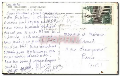 Chamonix - Mont-Blanc — Vue générale et le Brévent — éditeur C.A.P. (signé) n° (57) — Verso