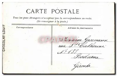 Tuin van Versailles - De Grandes Eaux de Neptune — uitgegeven voor Chocolat-Louit, n°52, door Marcel — Achterkant